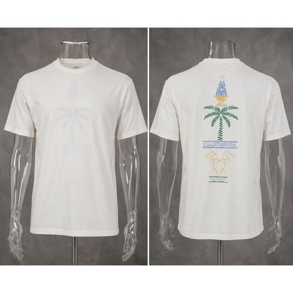 ASOS T-Shirt Mens XXL Off White California Palm Tree Embroidered Graphic Cotton